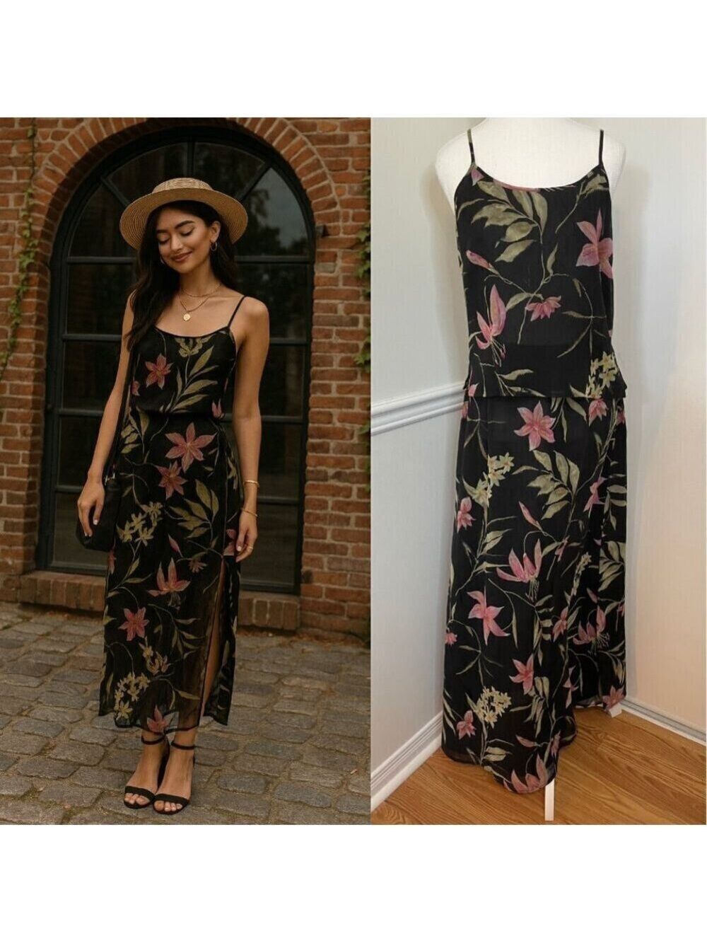 Vintage Simon Chang Floral Crinkle Skirt Set